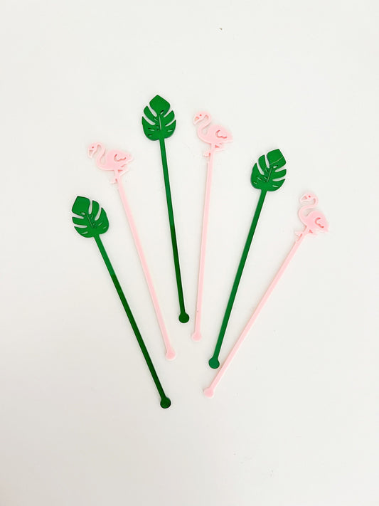 Palm and Flamingo Stir Stick Set